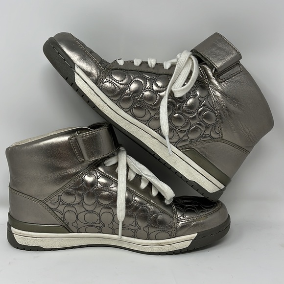 COACH NANETTE METALLIC QUILTED LEATHER C-LOGO VELCRO HIGH TOP SNEAKERS SZ 7.5.. - Picture 7 of 10